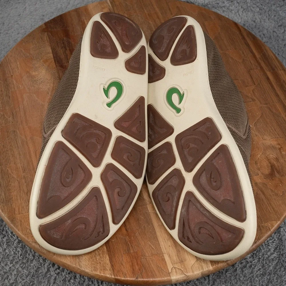 Olukai Nohea Mesh Mens 9 Slip On Loafers‎ Fold Down Heel Slide Brown Green Shoes